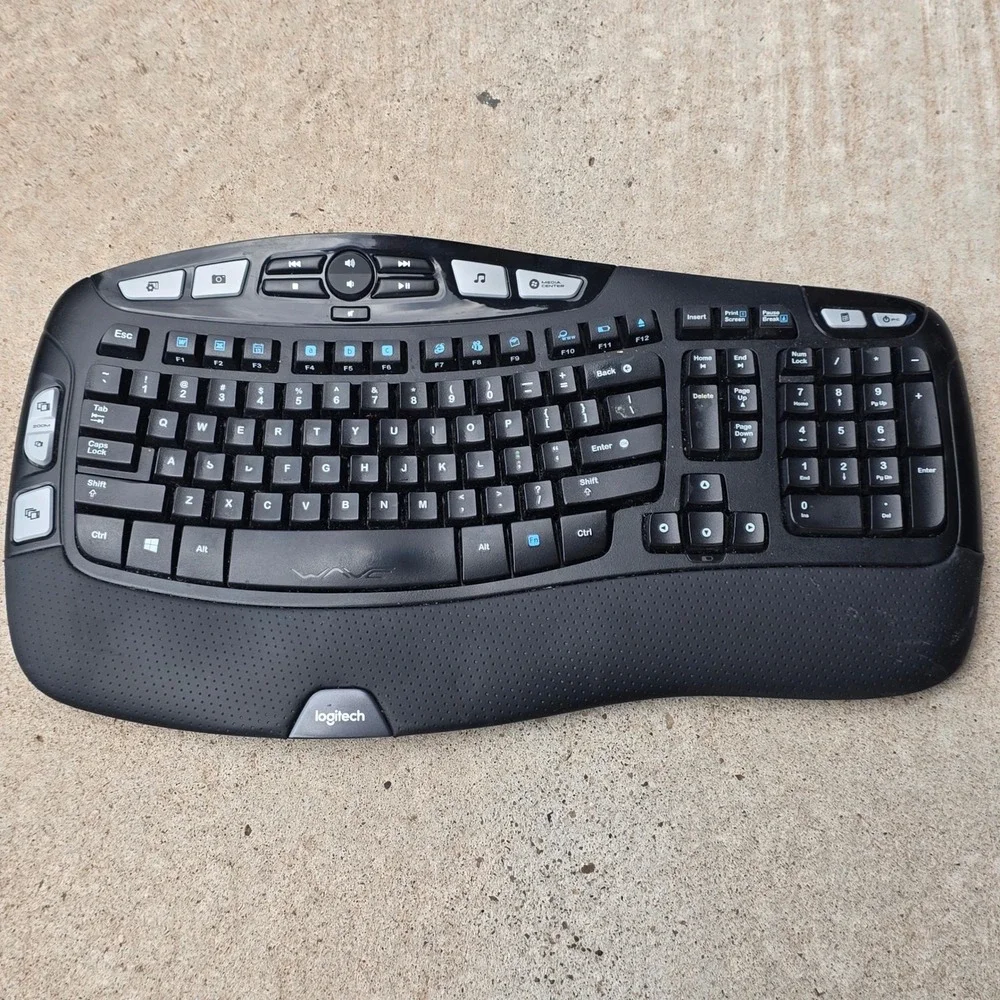 Logitech K350 Wireless Wave Keyboard Ergonomic Black Y-R0053 Tested No Dongle